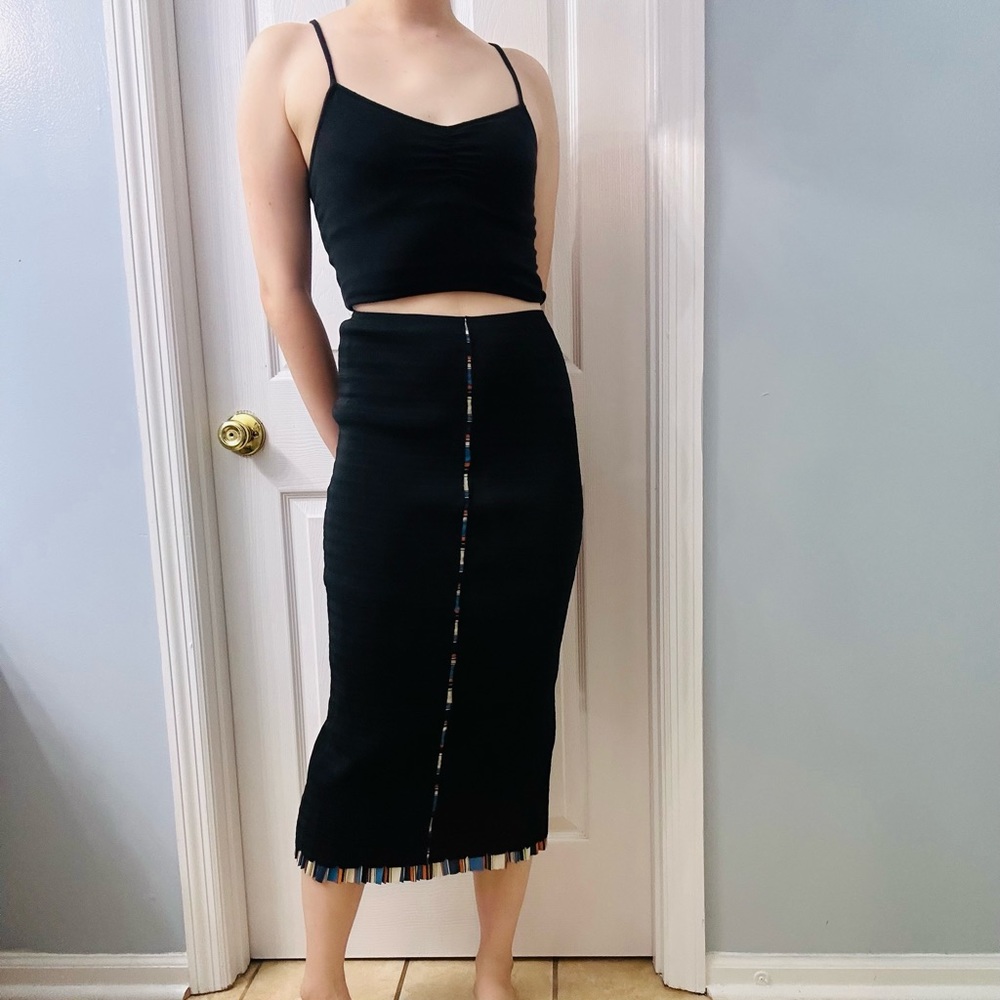 Cotélac Skirt Midi Black Multicolor Striped Textured Funky Pencil 2 Extra Small